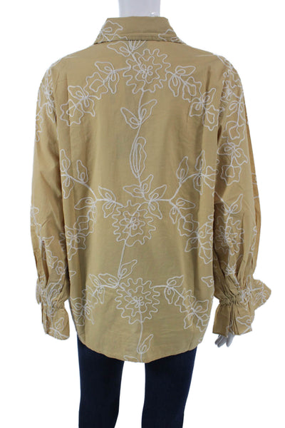 Madison Mathews Women Floral Collared Button Long Sleeve Cotton Blouse Size 1