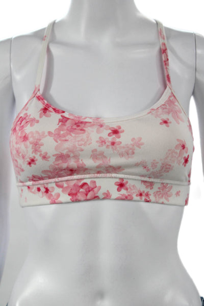 Lululemon Womens Floral Scoop Neck Nylon Sports Bra White Pullover Size 4