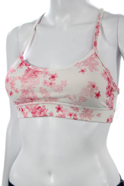 Lululemon Womens Floral Scoop Neck Nylon Sports Bra White Pullover Size 4