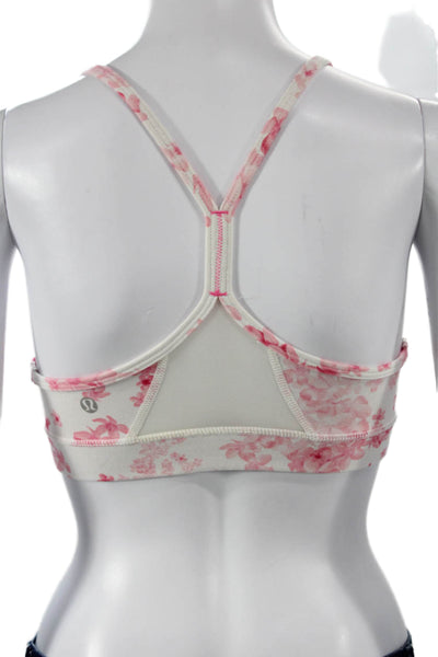 Lululemon Womens Floral Scoop Neck Nylon Sports Bra White Pullover Size 4