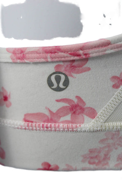 Lululemon Womens Floral Scoop Neck Nylon Sports Bra White Pullover Size 4