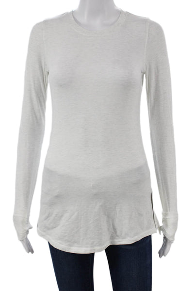 Lululemon Women White Cotton Blend Long Sleeve Crew Neck Basic T-Shirt Size 6
