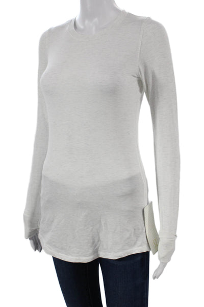 Lululemon Women White Cotton Blend Long Sleeve Crew Neck Basic T-Shirt Size 6