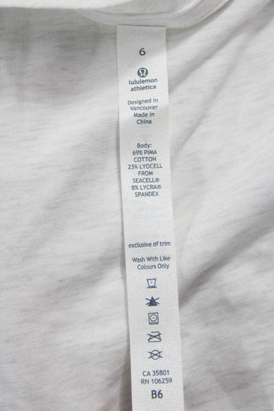 Lululemon Women White Cotton Blend Long Sleeve Crew Neck Basic T-Shirt Size 6