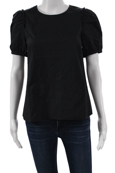 J Crew Women Basic Black Cotton Round Neck Short Sleeve Blouse Size XS