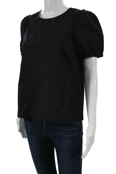 J Crew Women Basic Black Cotton Round Neck Short Sleeve Blouse Size XS