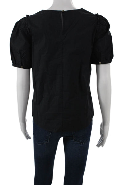 J Crew Women Basic Black Cotton Round Neck Short Sleeve Blouse Size XS