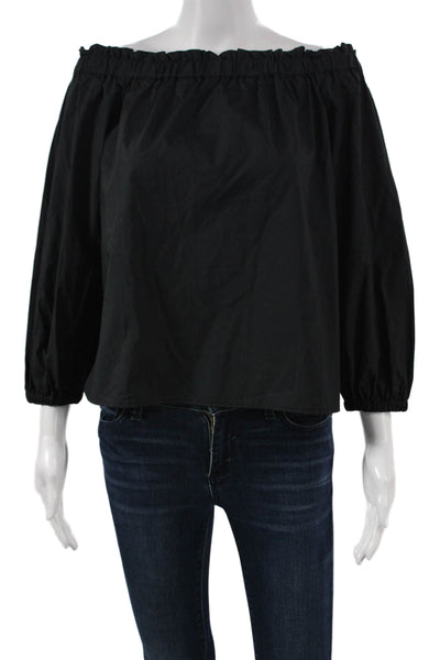 J Crew Womens Off Shoulder Cotton Basic Blouse Black 3/4 Sleeve Size 4P
