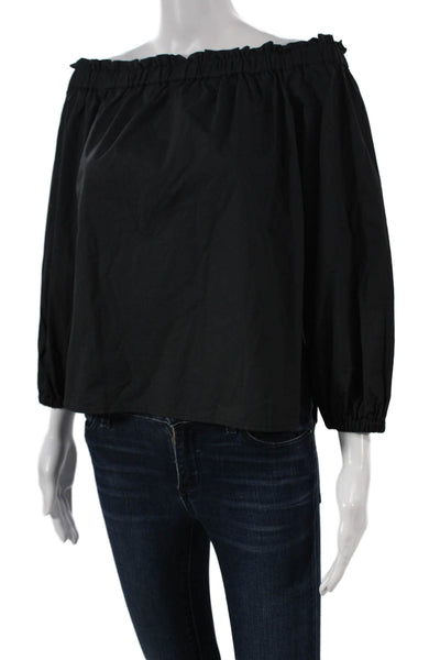 J Crew Womens Off Shoulder Cotton Basic Blouse Black 3/4 Sleeve Size 4P