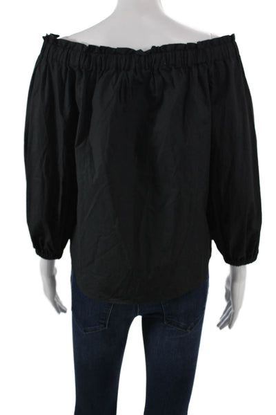 J Crew Womens Off Shoulder Cotton Basic Blouse Black 3/4 Sleeve Size 4P