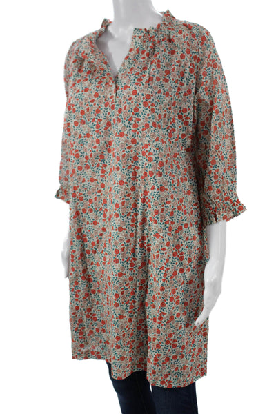 The Coast Brand Women Floral V-Neck Cotton Shift Button-Up 3/4 Sleeve Size One