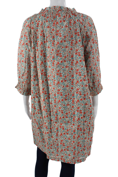 The Coast Brand Women Floral V-Neck Cotton Shift Button-Up 3/4 Sleeve Size One