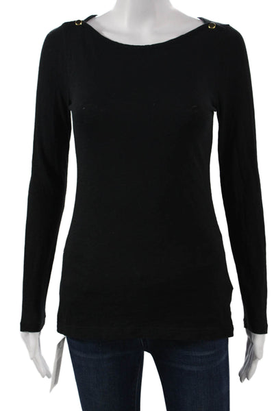 J Crew Women Black Cotton Boat Neck Long Sleeve Basic T-Shirt Pullover Size S