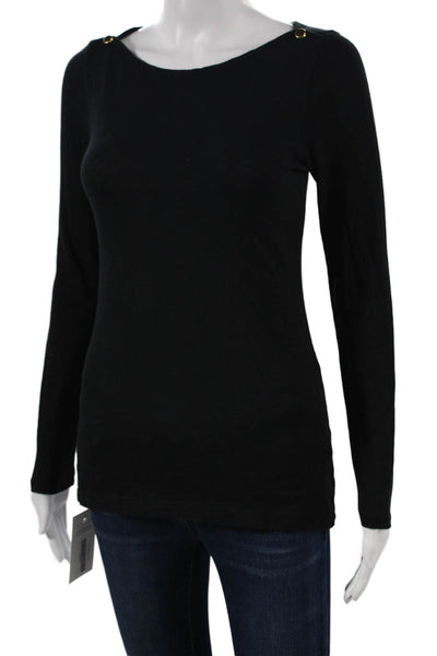 J Crew Women Black Cotton Boat Neck Long Sleeve Basic T-Shirt Pullover Size S
