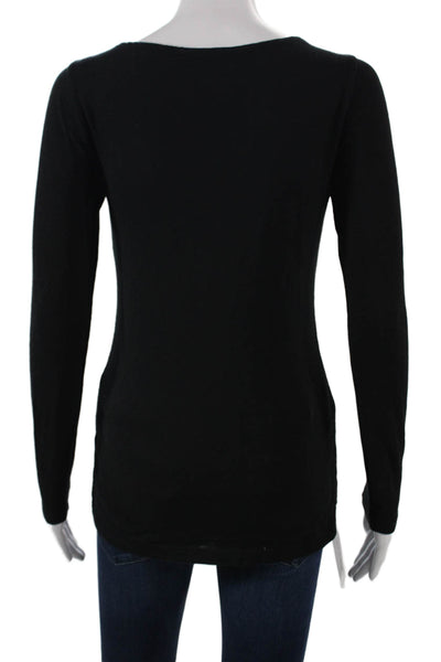 J Crew Women Black Cotton Boat Neck Long Sleeve Basic T-Shirt Pullover Size S