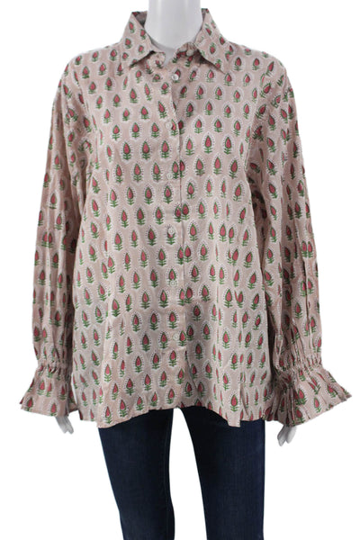 Madison Mathews Womens Tunic Beige Floral Cotton Longsleeve Size One Size