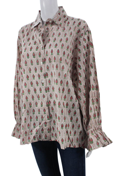 Madison Mathews Womens Tunic Beige Floral Cotton Longsleeve Size One Size