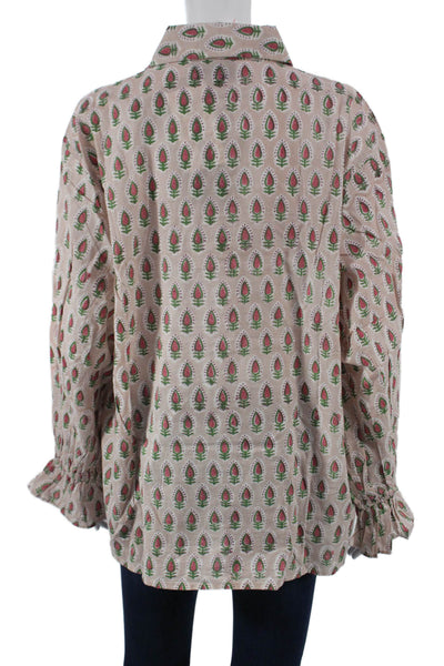 Madison Mathews Womens Tunic Beige Floral Cotton Longsleeve Size One Size