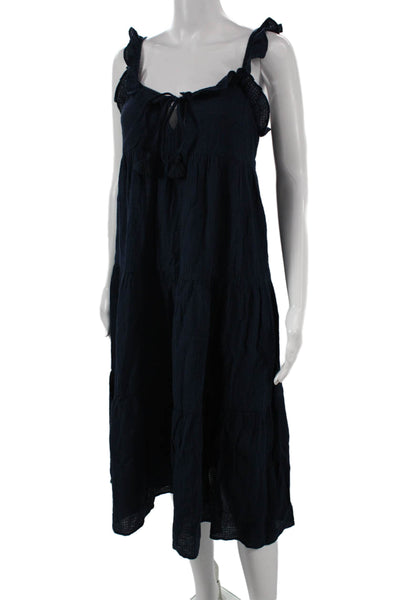 J Crew Womens Sundress Blue Cotton Sleeveless Knee Length Size 2XS