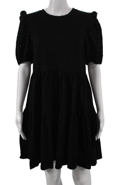 English Factory Womens Trapeze Swing Black Cotton Short Sleeve Dress Size S