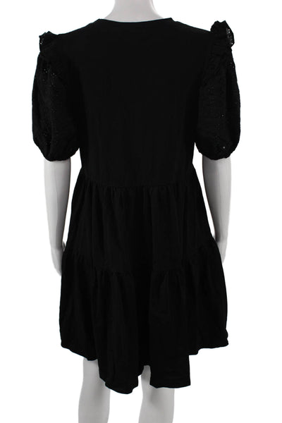 English Factory Womens Trapeze Swing Black Cotton Short Sleeve Dress Size S