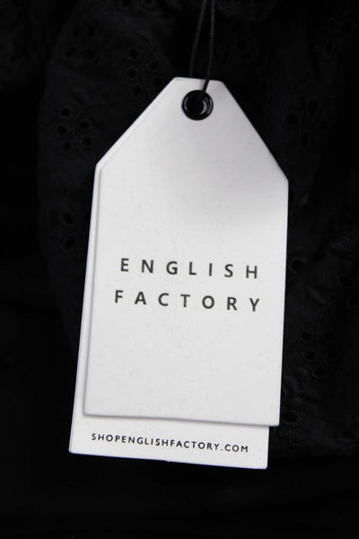 English Factory Womens Trapeze Swing Black Cotton Short Sleeve Dress Size S