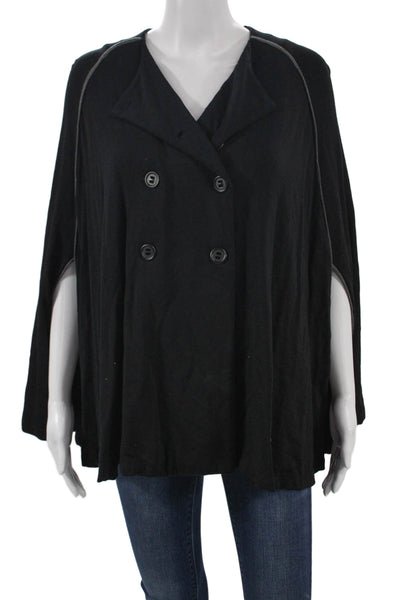 Capote Womens Black Bamboo Rayon VNeck Sleeveless Button Cape Solid Fall Size S