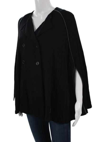 Capote Womens Black Bamboo Rayon VNeck Sleeveless Button Cape Solid Fall Size S