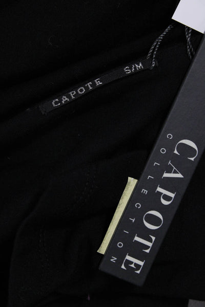 Capote Womens Black Bamboo Rayon VNeck Sleeveless Button Cape Solid Fall Size S