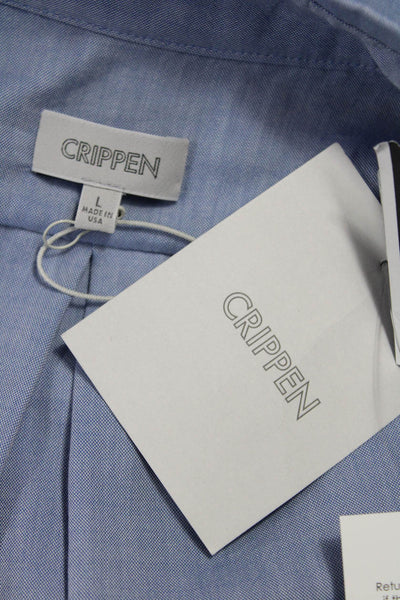 Crippen Women Collared Cotton Blue Long Sleeve Button-Up Size L