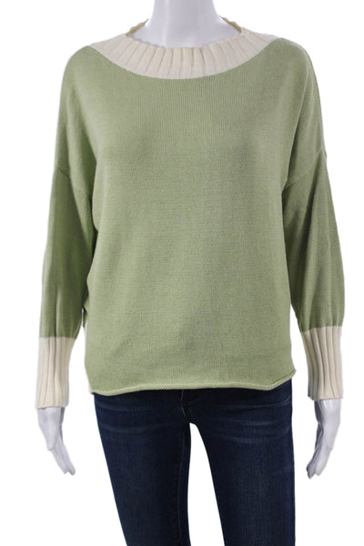 Kash Womens Pullover Sweater Green Cotton Boat Neck Long Sleeve Size 40