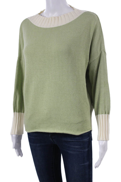 Kash Womens Pullover Sweater Green Cotton Boat Neck Long Sleeve Size 40