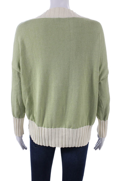 Kash Womens Pullover Sweater Green Cotton Boat Neck Long Sleeve Size 40