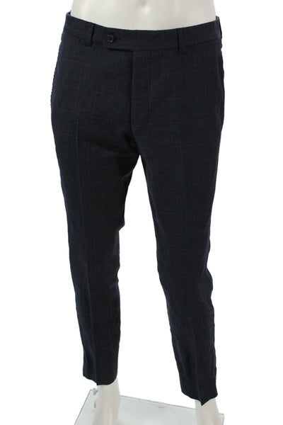 Ted Baker Mens Blue Wool Check Dress Pants Button Closure Size 31