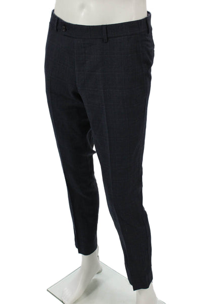 Ted Baker Mens Blue Wool Check Dress Pants Button Closure Size 31