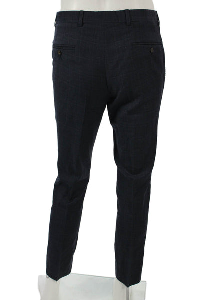 Ted Baker Mens Blue Wool Check Dress Pants Button Closure Size 31