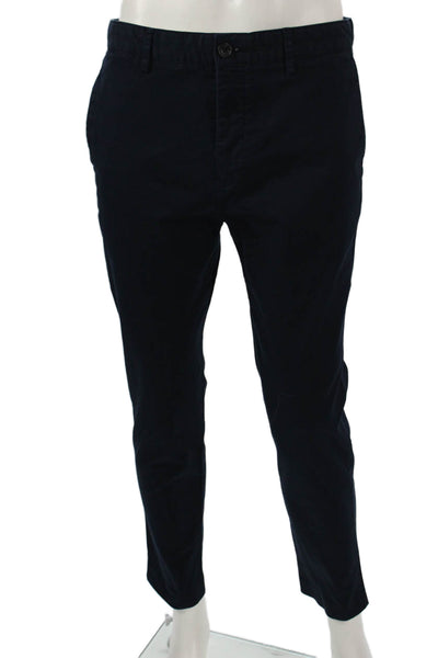 Zara Mens Blue Cotton Chino Pants Button Closure Size 32