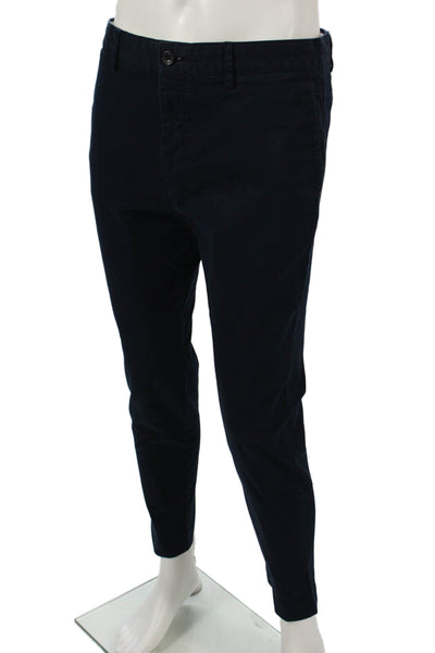 Zara Mens Blue Cotton Chino Pants Button Closure Size 32