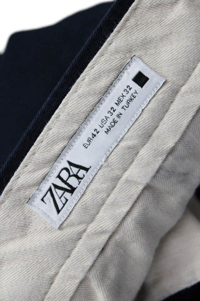Zara Mens Blue Cotton Chino Pants Button Closure Size 32