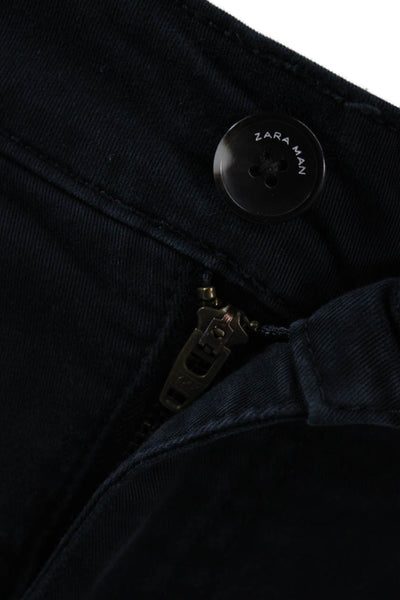 Zara Men Black Cotton Chinos Button Closure Size 30