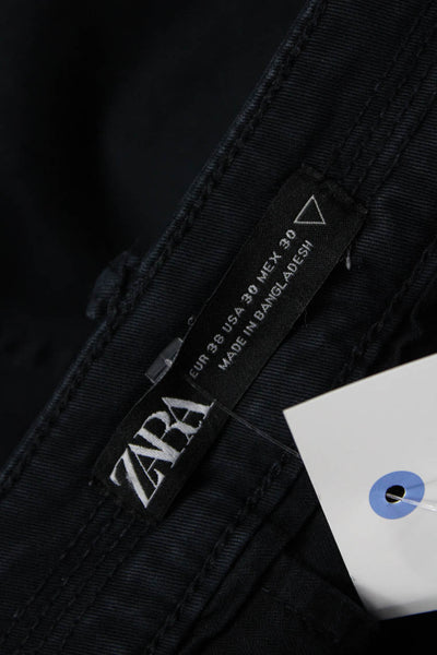 Zara Men Black Cotton Chinos Button Closure Size 30