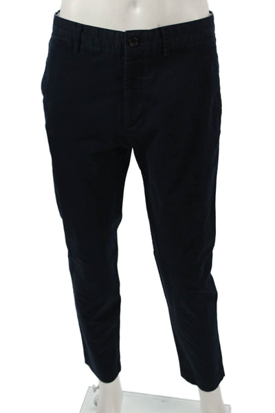 Zara Mens Blue Chino Pants Button Closure 98% Cotton 2% Elastane Size 32