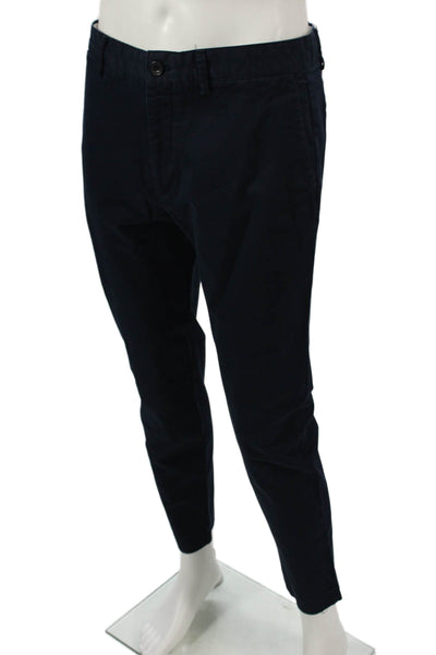 Zara Mens Blue Chino Pants Button Closure 98% Cotton 2% Elastane Size 32