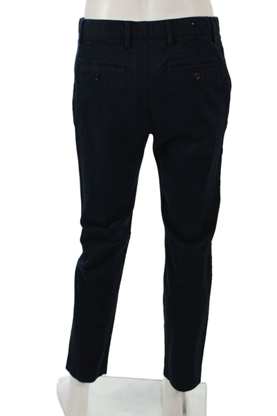 Zara Mens Blue Chino Pants Button Closure 98% Cotton 2% Elastane Size 32