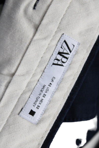 Zara Mens Blue Chino Pants Button Closure 98% Cotton 2% Elastane Size 32