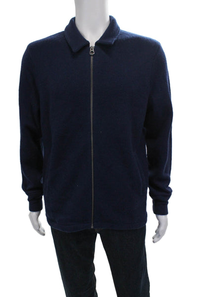 J Crew Mens Full Zip Merino Wool Collared Sweater Blue Size M