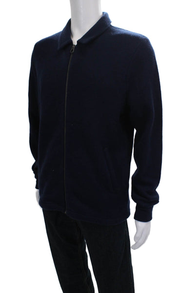 J Crew Mens Full Zip Merino Wool Collared Sweater Blue Size M
