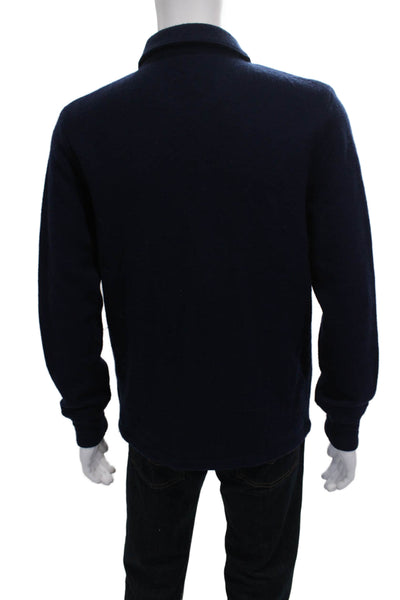 J Crew Mens Full Zip Merino Wool Collared Sweater Blue Size M