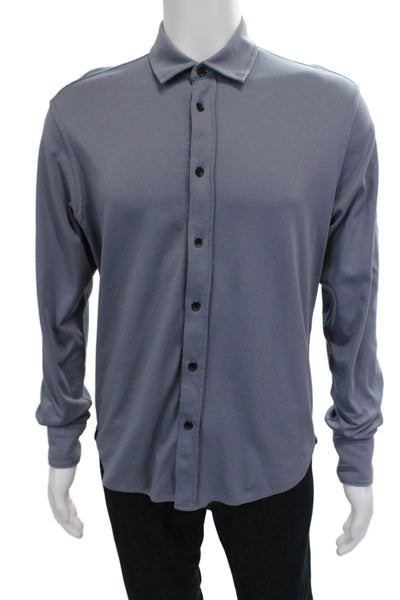 Rag & Bone Mens Button Front Long Sleeve Collared Knit Shirt Blue Size Medium