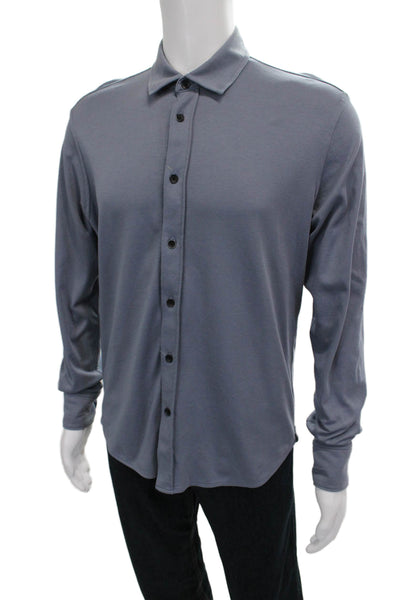 Rag & Bone Mens Button Front Long Sleeve Collared Knit Shirt Blue Size Medium
